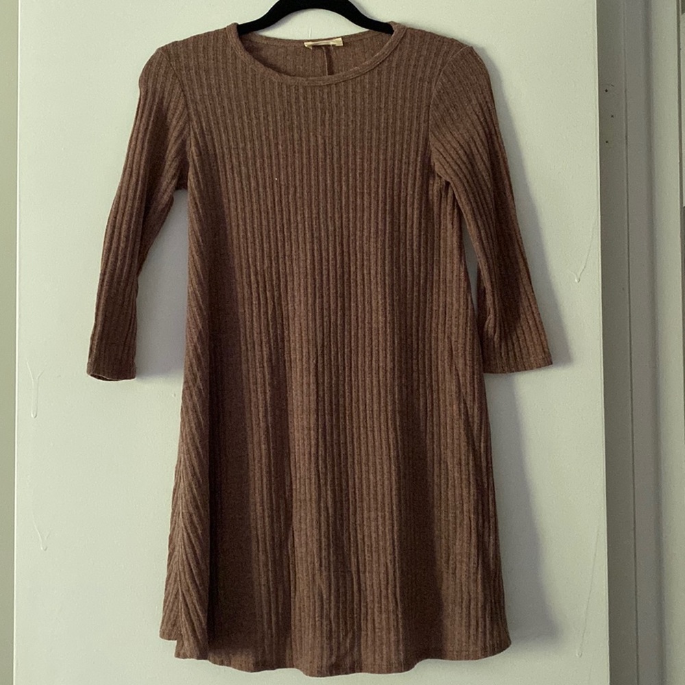Tunic length Knee Brown dress.